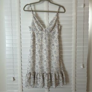 Aqua Mini Dress Spring Floral White Ruffle Sleeveless Small